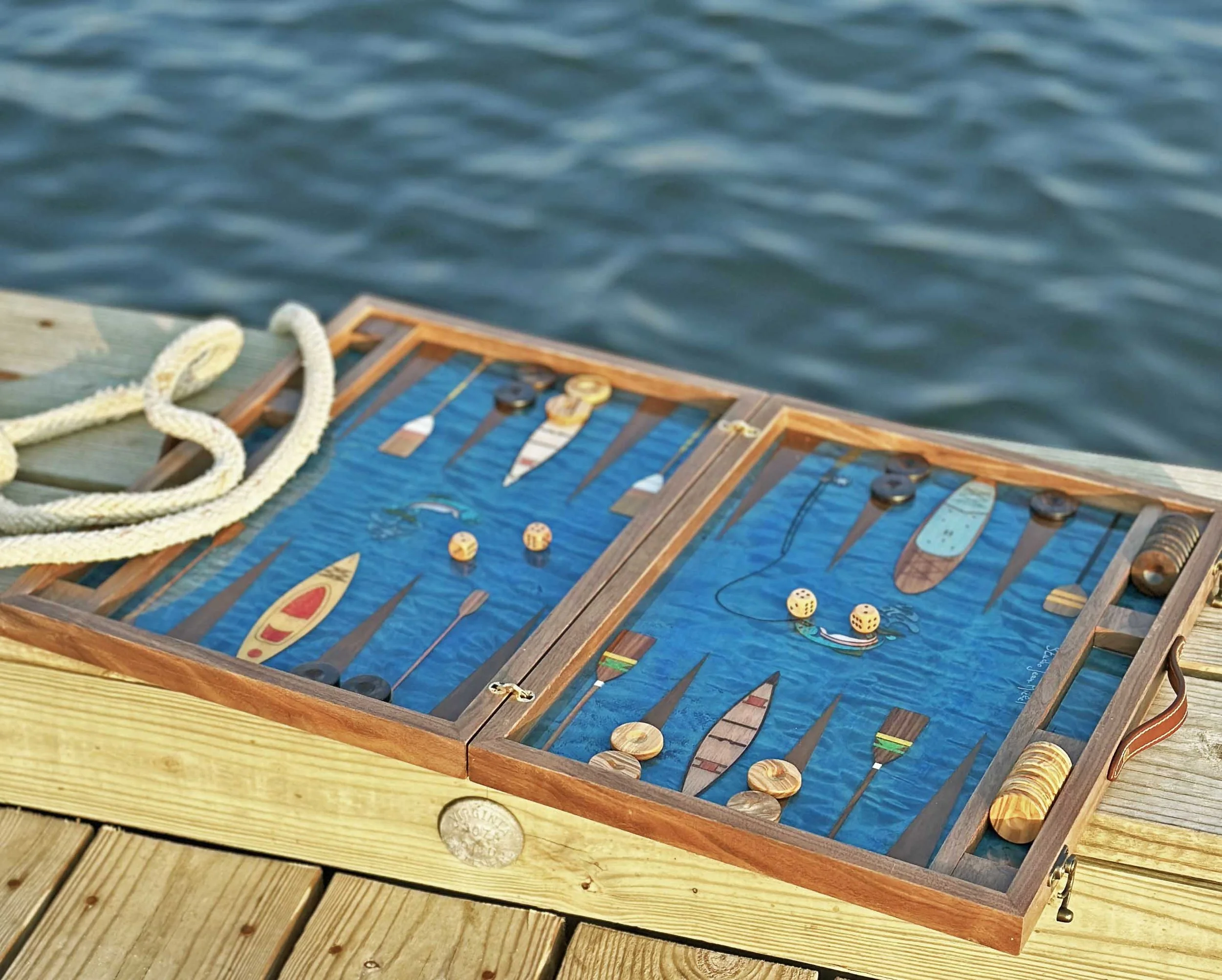 Lake Themed Backgammon Board Studio Jean Michel Custom Luxury Lake themed backgammon board studio jean michel custom luxury